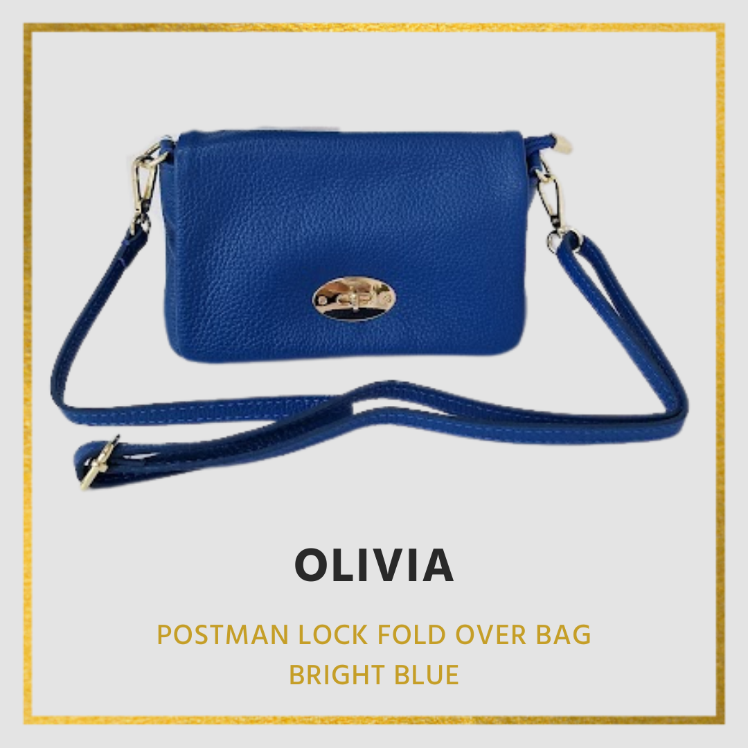 Olivia Leather Handbag, Flap over with postman lock detail